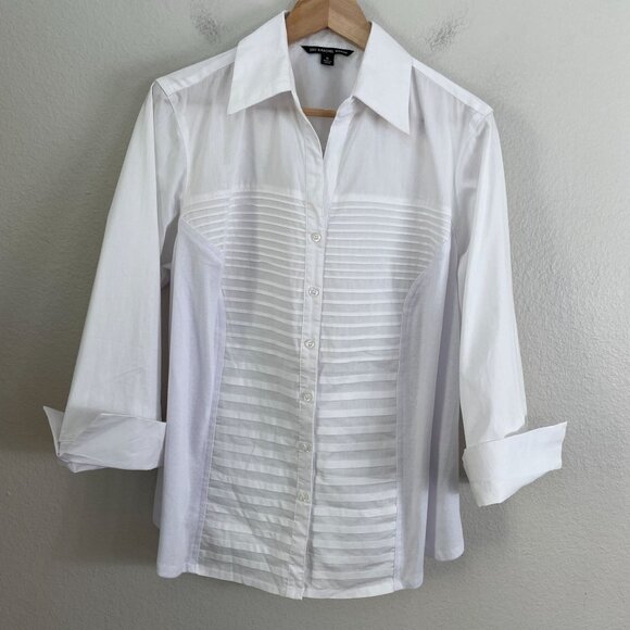 Zag & Rachel Woman Plus 1X White Button Up Pleated Shirt 3/4 Sleeve Blouse - Picture 7 of 11